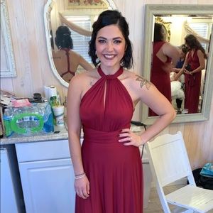 Stretchy burgundy, convertible bridesmaid dress